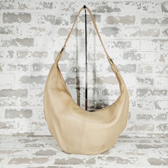 Boutique Cream Tan Leather Zip Closure Shoulder Bag 0792 - Picture 1 of 11